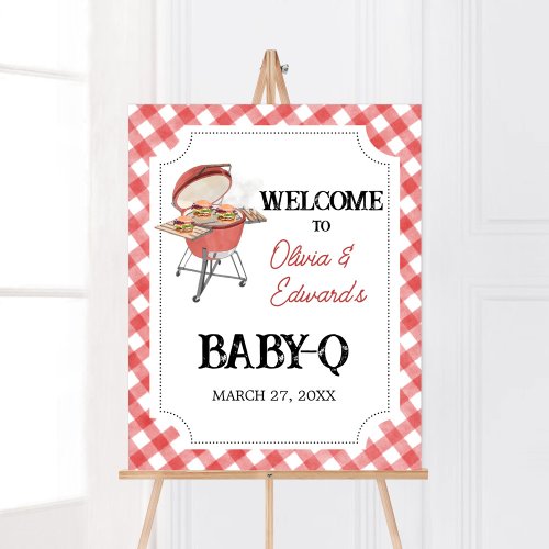 Red Burger BBQ Baby Shower Welcome Poster