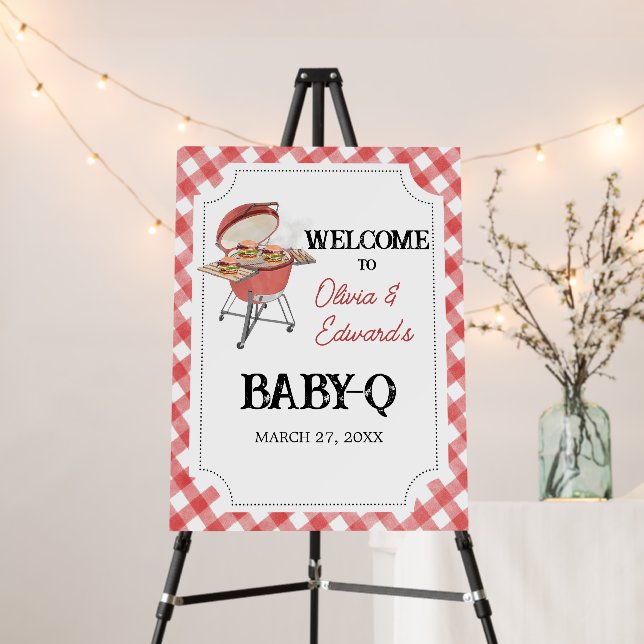 Red Burger BBQ Baby Shower Welcome Sign (In Situ (Stand))
