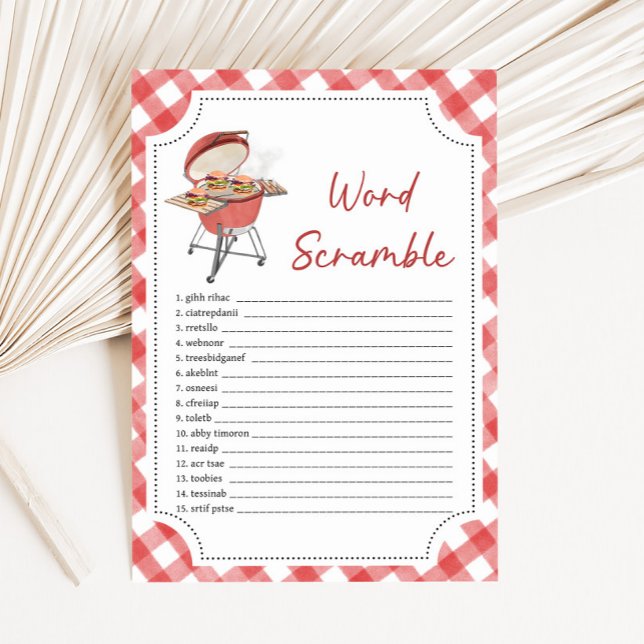 Red Burger BBQ Baby Shower Word Scramble Game (Burger BBQ Baby Shower Game)