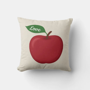 Red Burgundy Apple Love Tan / Cream / Light Gray Throw Pillow