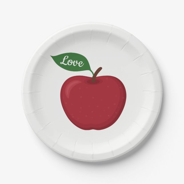 Red Burgundy Apple Rustic Country Wedding Party Paper Plates (Front)
