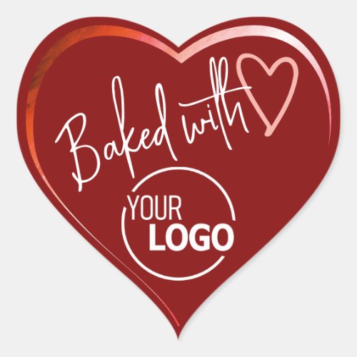 Red Burgundy Baked with Love Homemade Baking Logo Heart Sticker