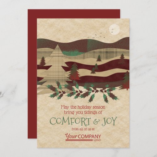 Red Burgundy Beige Rustic Company Holiday Cards