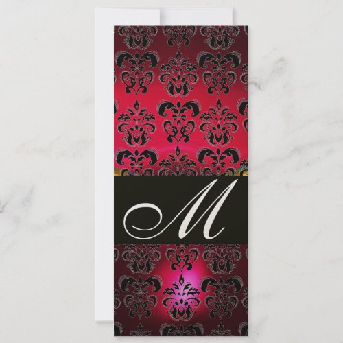 RED BURGUNDY BLACK DAMASK MONOGRAM champagne Invitation