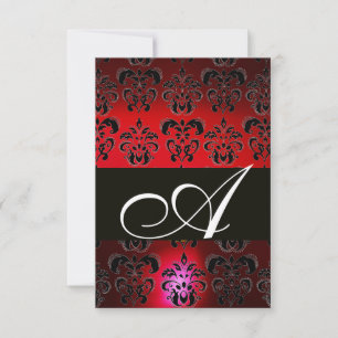 RED BURGUNDY BLACK DAMASK MONOGRAM RSVP ruby white Card