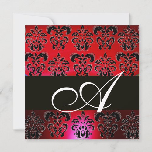 RED BURGUNDY BLACK  DAMASK MONOGRAM  ruby white Invitation