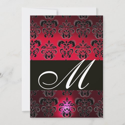 RED BURGUNDY BLACK DAMASK MONOGRAM ruby white Invitation