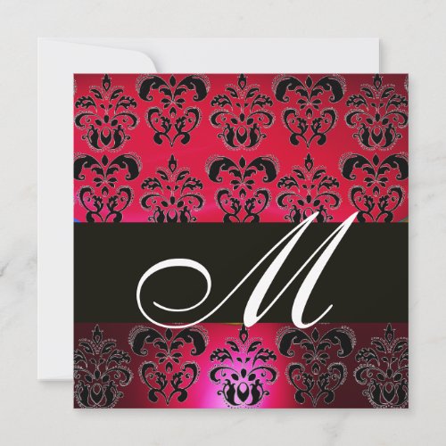 RED BURGUNDY BLACK  DAMASK MONOGRAM  ruby white Invitation