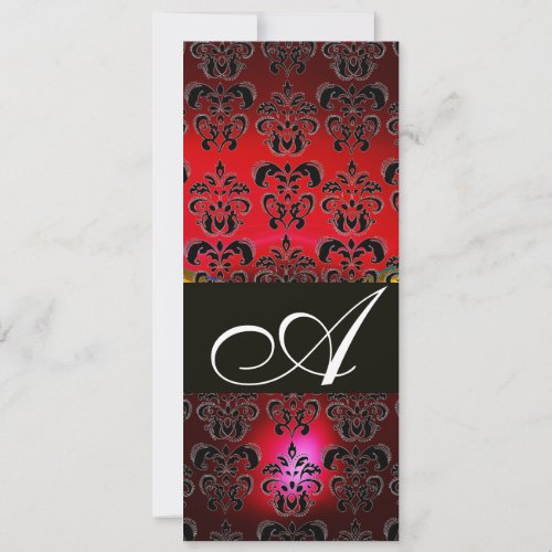 RED BURGUNDY BLACK DAMASK MONOGRAM ruby white Invitation