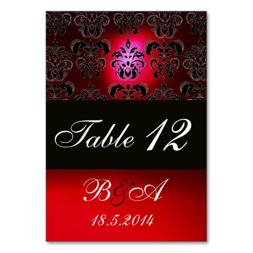 RED BURGUNDY BLACK WHITE CLASSY DAMASK MONOGRAM TABLE NUMBER