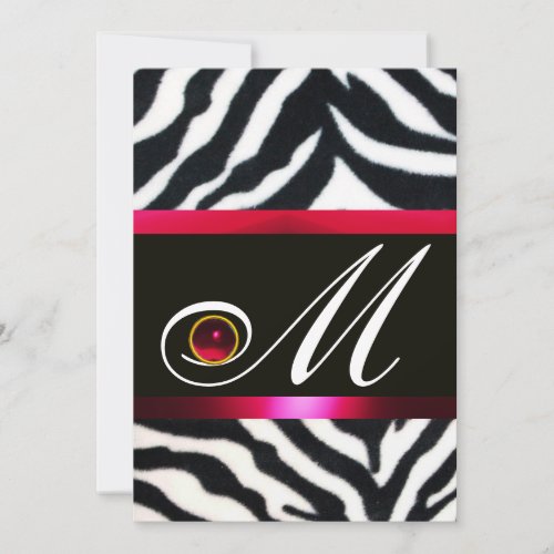 RED BURGUNDY  BLACK WHITE ZEBRA FUR MONOGRAM INVITATION