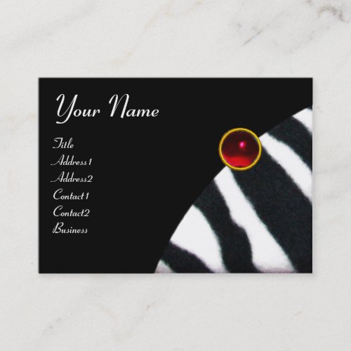 RED BURGUNDY BLACK WHITE ZEBRA FUR MONOGRAM Ruby Business Card