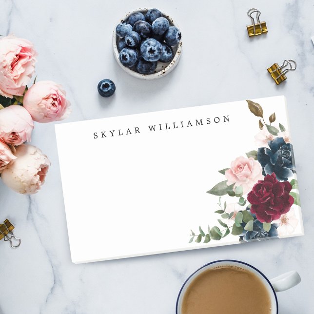 Red Burgundy & Blue Elegant Watercolor Flowers Post-it Notes (Red Burgundy & Blue Elegant Watercolor Flowers Post-it Notes)