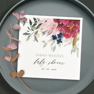 Red Burgundy Blush Blue Floral Bunch Baby Shower Napkins