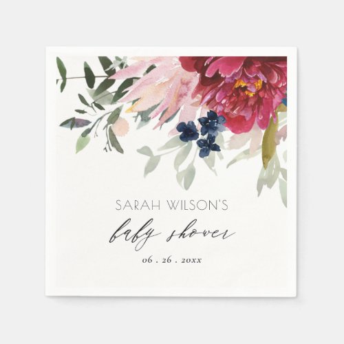 Red Burgundy Blush Blue Floral Bunch Baby Shower 