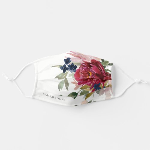 Red Burgundy Blush Blue Floral Peony Bunch  Adult Cloth Face Mask
