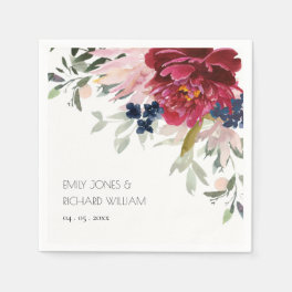 Red Burgundy Blush Blue Floral Wedding Bunch Napkins