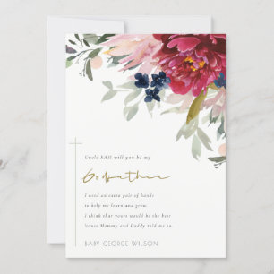 Red Burgundy Blush Flora Godfather Proposal Invite