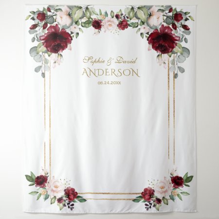 Red Burgundy Blush Floral Wedding Photo Prop Tapestry