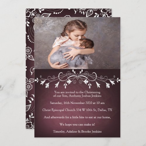 Red Burgundy Chalkboard Christening Invitation