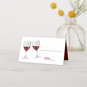 Red Burgundy Champagne Wine Glasses Wedding Place Card