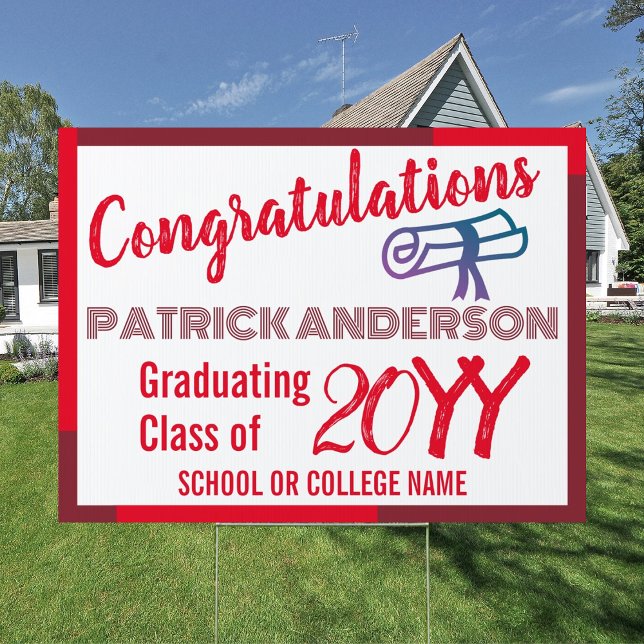 Red, Burgundy Congratulations Graduation Sign (red burgundy school colors graduation congratulations yard sign bight red announcement sign)