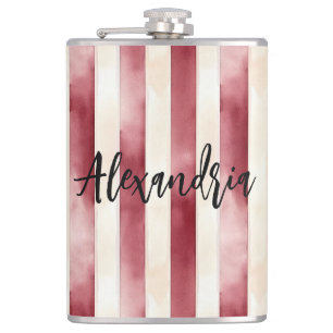 Red Burgundy Cream Stripes Christmas Flask