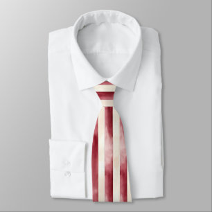 Red Burgundy Cream Stripes Christmas Neck Tie