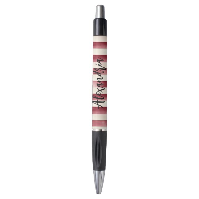 Red Burgundy Cream Stripes Christmas Pen (Front Vertical)