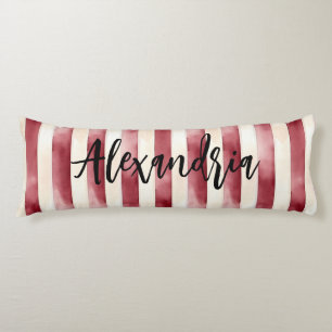 Red Burgundy Cream Stripes Flowers Leaves Body Pillow