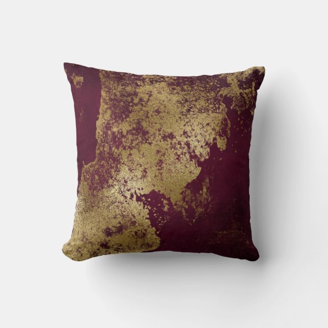 Red Burgundy Distressed Grungy Gold Vip Throw Pillow (Front)