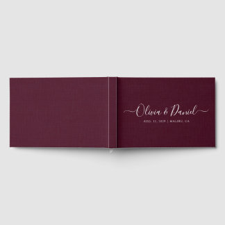 Red Burgundy Faux Linen Minimalist Script Wedding Guest Book