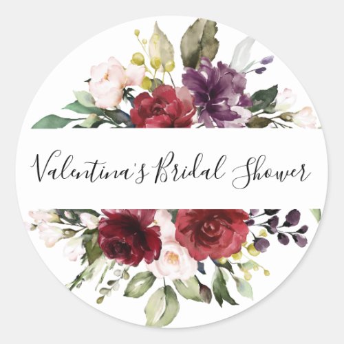 Red Burgundy Floral Bridal Shower Envelope Seal