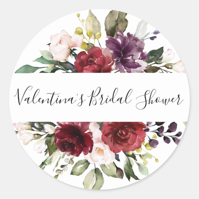 Red Burgundy Floral Bridal Shower Envelope Seal (Front)