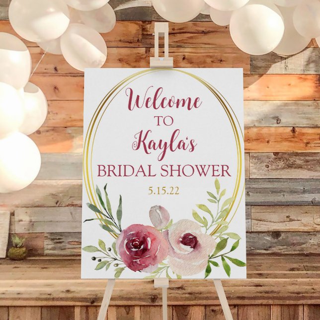 Red Burgundy Floral Bridal Shower Welcome Sign (Creator Uploaded)