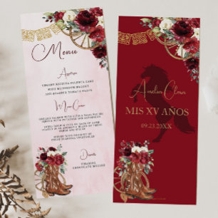 Red Burgundy Floral Charro Quinceañera XV Menu
