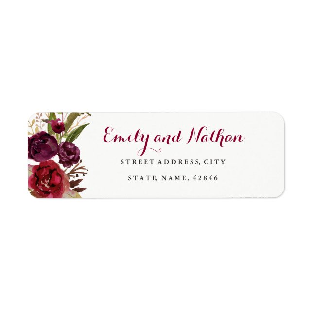 Red Burgundy Floral Fall Return Address Label (Front)