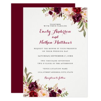 Red Burgundy Floral Fall Wedding Invitation