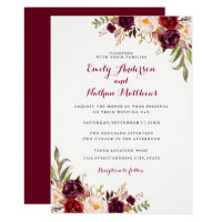 Red Burgundy Floral Fall Wedding Invitation