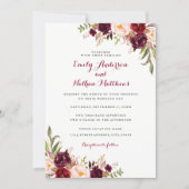 Red Burgundy Floral Fall Wedding Invitation (Front)
