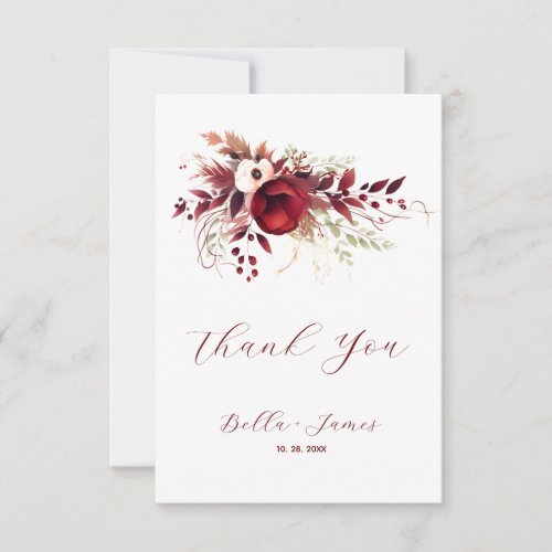 Red Burgundy Floral Foilage Thank You Card