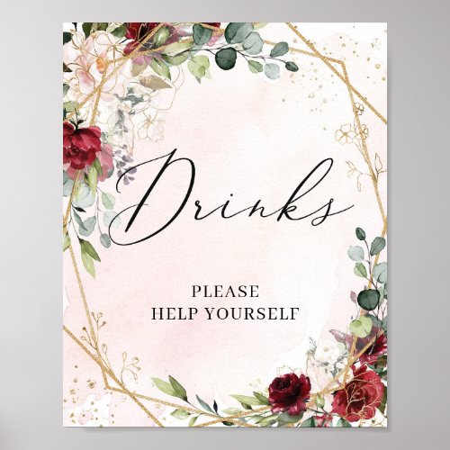 Red burgundy floral gold geometric drinks sign