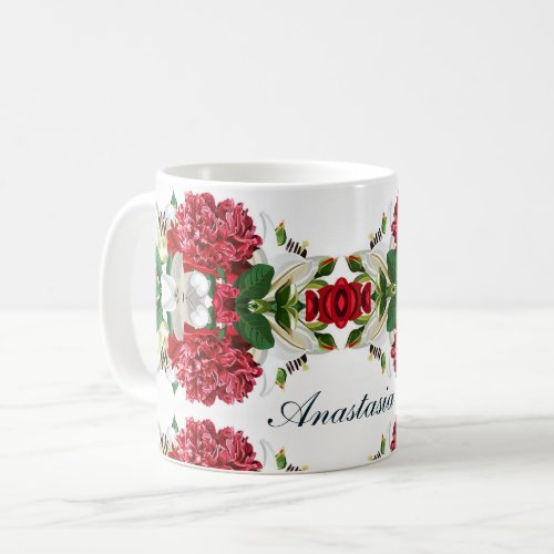  Red Burgundy Floral Watercolor Personalize Coffee Mug