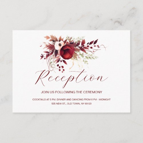 Red Burgundy Floral Wedding Enclosure Card