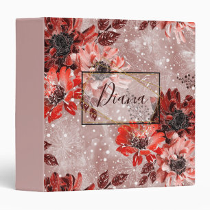 Red, burgundy flowers. 3 ring binder