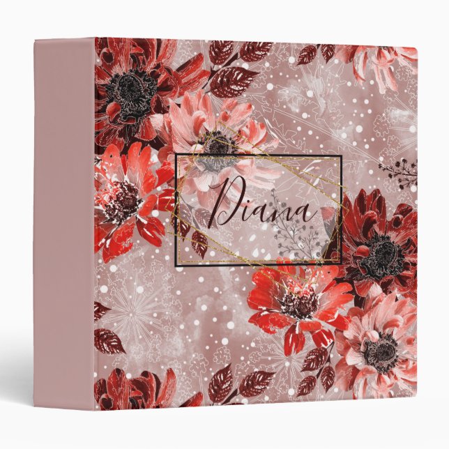 Red, burgundy flowers. 3 ring binder (Front/Spine)