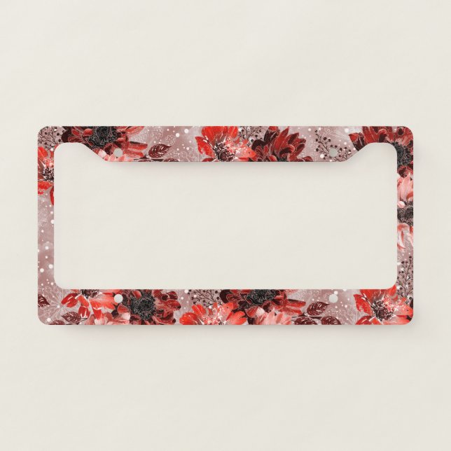 Red, burgundy flowers. license plate frame (Front)