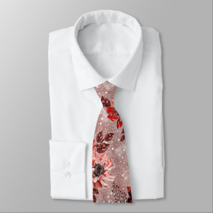 Red, burgundy flowers. neck tie