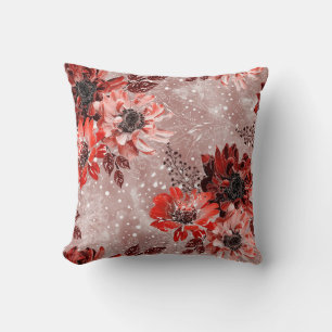 Red, burgundy flowers. throw pillow