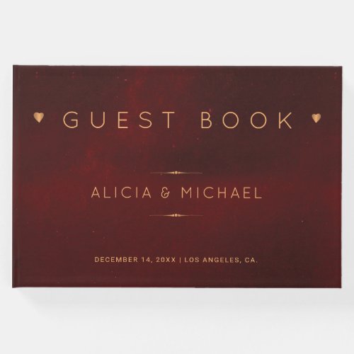 Red burgundy gold copper glam winter wedding guest book